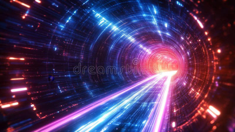 Exploring a Colorful Light Tunnel of Dynamic Motion and Energy stock photography