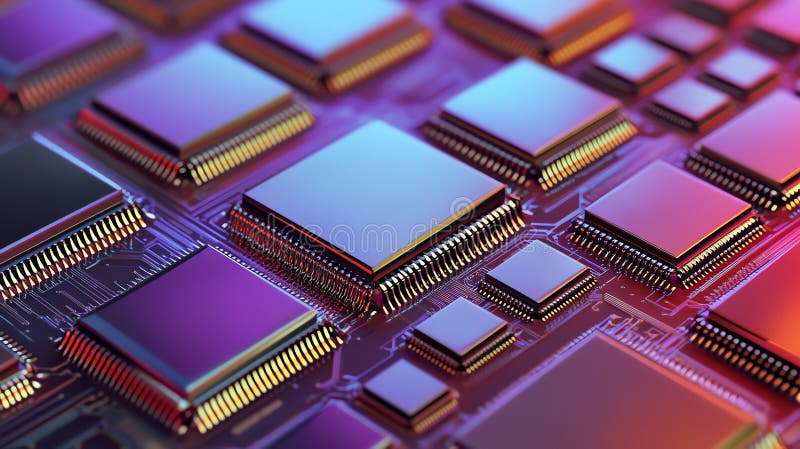 Exploring Colorful Microchip Design with Intricate Circuit Patterns vector illustration