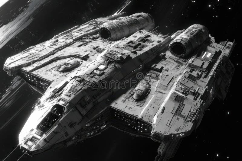 Exploring a colossal spaceship, a detailed view of its intricate design and futuristic technology vector illustration