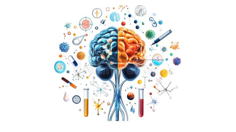Exploring the connection between science and the human brain in dynamic 4k visuals stock image