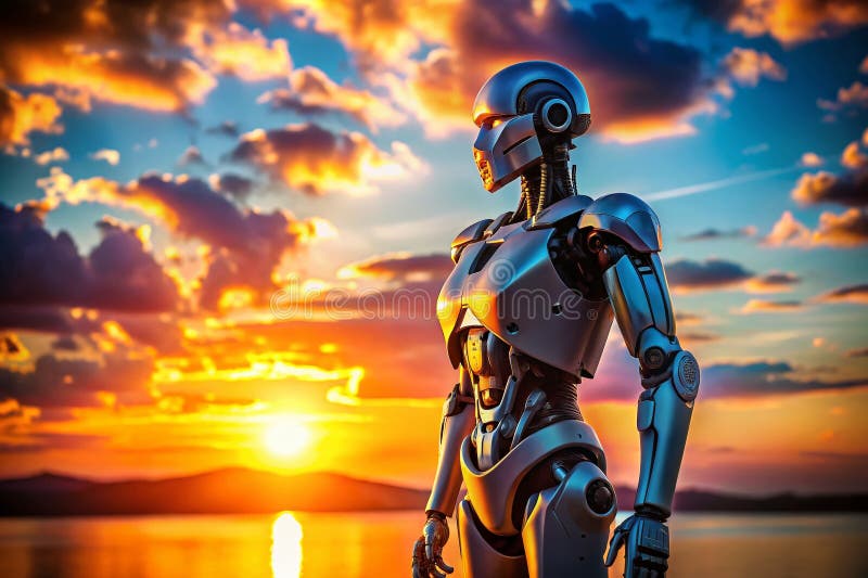 Exploring the Cutting Edge of Robotics A Futuristic Silhouette of Advanced AIPowered Machines royalty free illustration