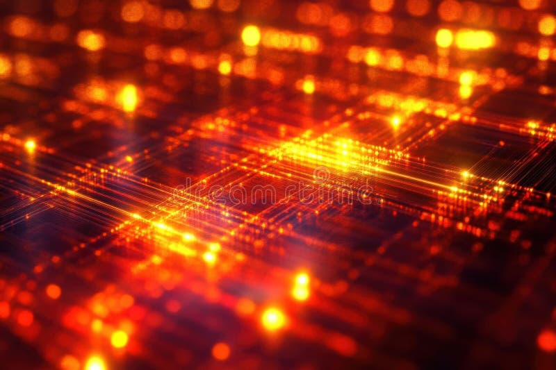 Exploring Digital Circuits, Glowing Network Design, Futuristic Technology stock illustration