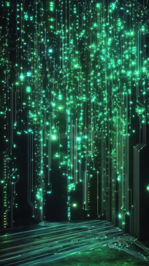 Exploring digital circuits, a vibrant, glowing green network vector illustration