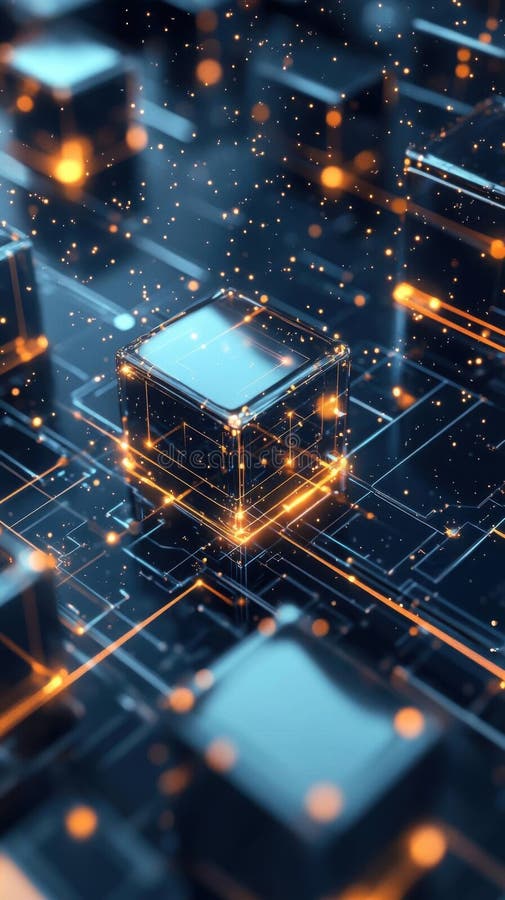 Exploring Digital Cubes, Network Data Structure & Futuristic Technology stock illustration