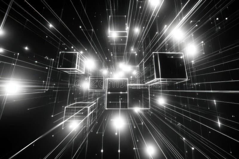 Exploring Digital Cubes: Network, Lines, Glowing, Abstract, Futuristic, Technology, Grid, Connection, Data, Structure, Bright vector illustration