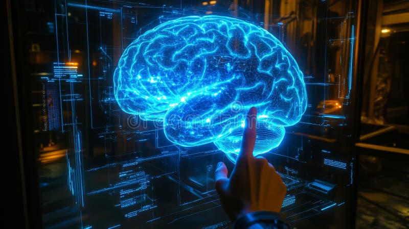Exploring the Digital Mind, Holographic Brain, Future of Technology, Data Visualization stock illustration