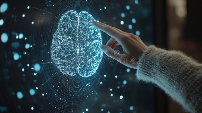 Exploring the Digital Mind Holographic Brain Interface Representation and Futuristic vector illustration