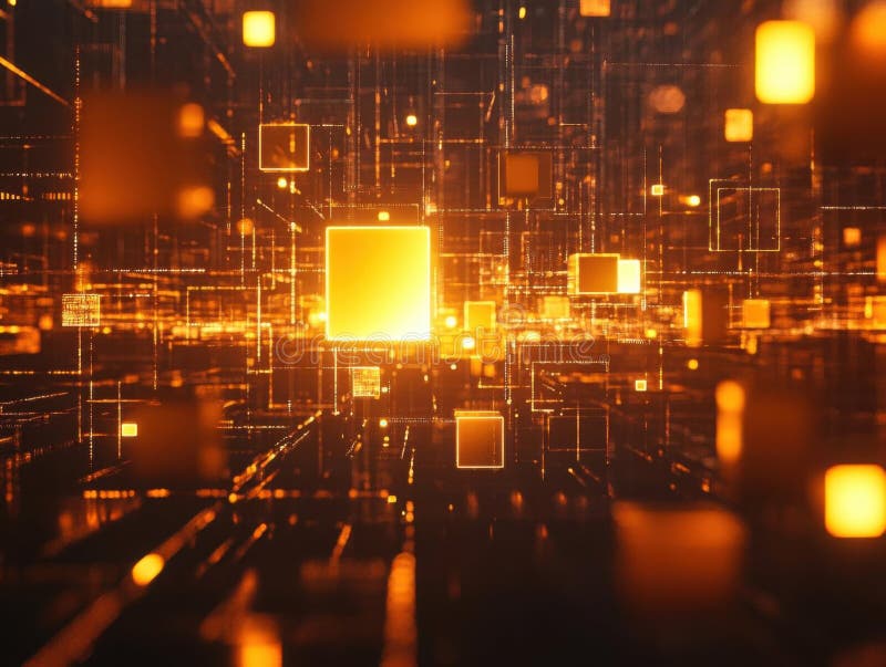 Exploring digital networks, a journey into glowing cubes and data streams royalty free illustration
