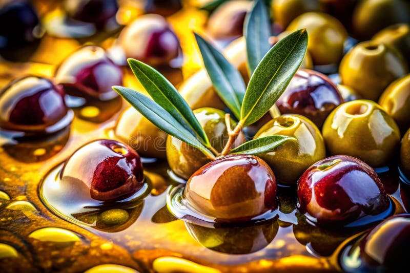 Exploring the Exquisite Texture of Olive Oil and Olives A Microscopic View of Natures Bounty stock illustration