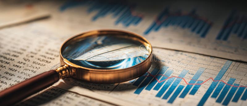 Exploring financial data through a magnifying glass over dynamic histograms in a market analysis setting vector illustration