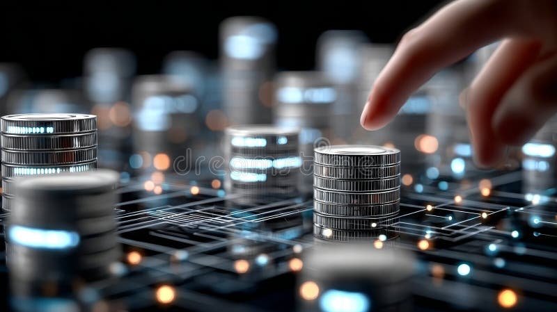 Exploring Financial Evolution Blockchain Technology and Digital Currency in the Modern Internet Era stock illustration