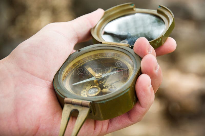 Exploring the Forest with a Compass in Hand Stock Photo Image of tool
