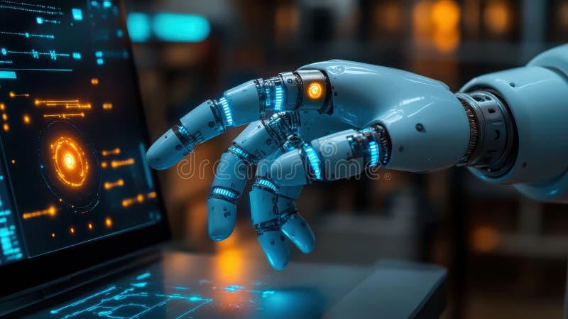 Exploring the fusion of technology and human creativity in a futuristic workspace royalty free stock photos