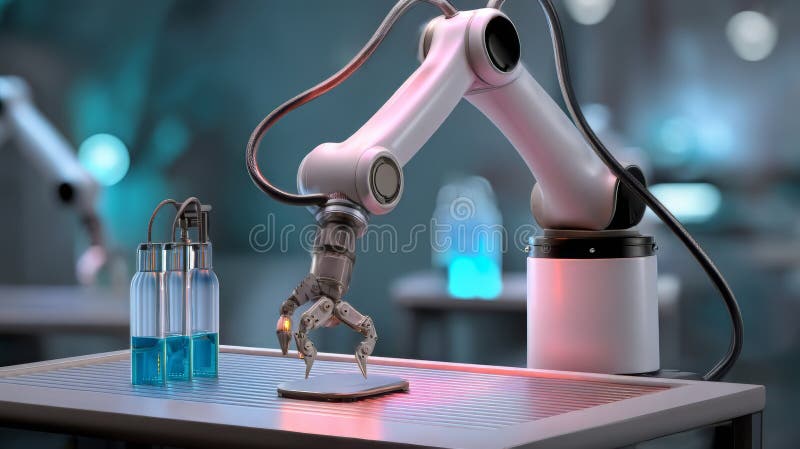 Exploring the Future Where AI and Robotics Collaborate Seamlessly with Automation Technologies stock illustration