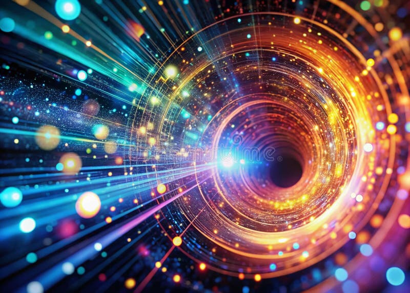 Exploring the Futuristic Data Flow A Vibrant Digital Tunnel Through the Cyberspace Macrocosm vector illustration