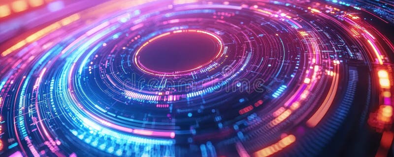 Exploring futuristic vibes dynamic digital circles representing tech innovations in abstract art royalty free stock image