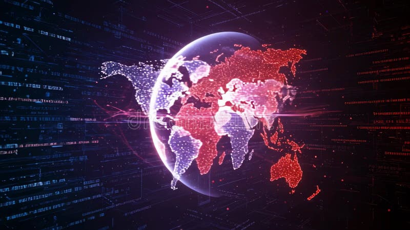 Exploring global connectivity and technology in a data-driven world with digital maps of continents and regions royalty free illustration