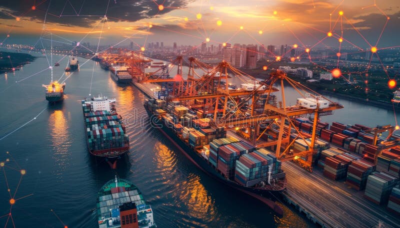 Exploring global trade mapping essential shipping routes and intricate supply chain logistics vector illustration