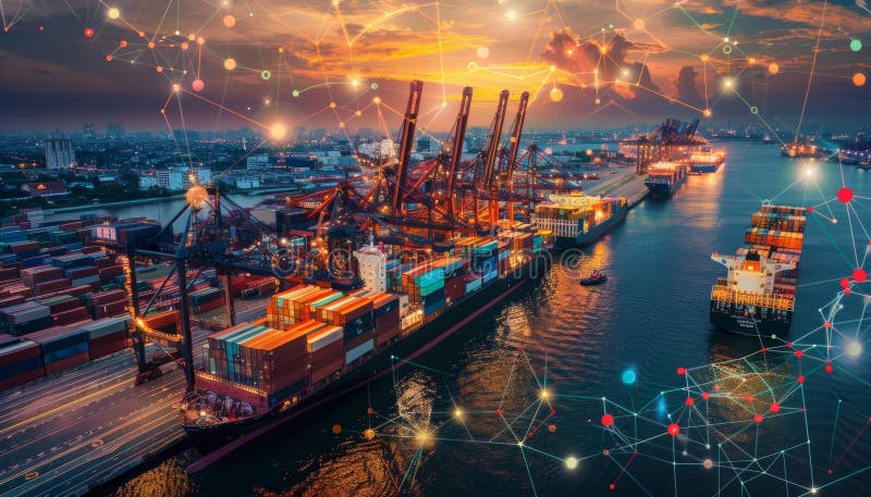 Exploring global trade routes and supply chain logistics through key shipping routes mapping royalty free illustration