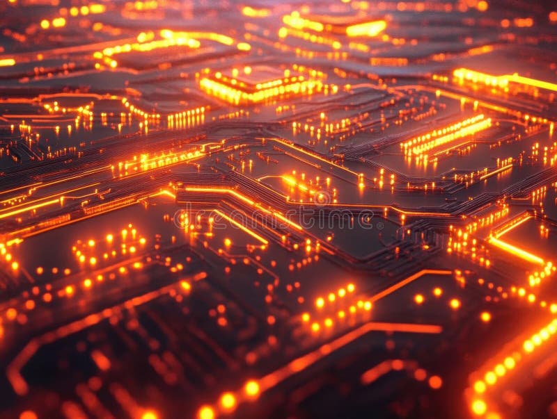Exploring glowing Circuit Board, intricate pathways of technology royalty free illustration