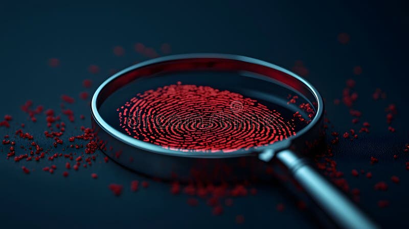 Exploring the Intricacies of a Magnified Red Fingerprint Surrounded by Vibrant Dust Particles vector illustration