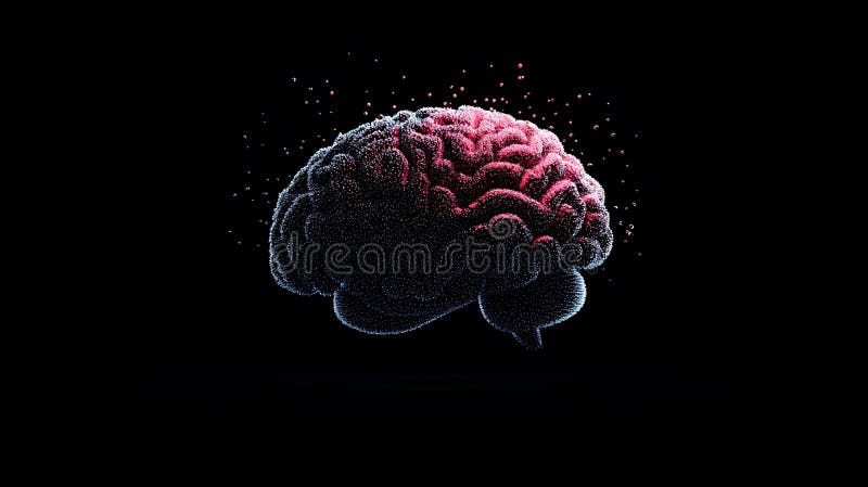Exploring the Intricacies of the Mind with a Glowing Brain Silhouette Composed of Shifting Elements royalty free illustration