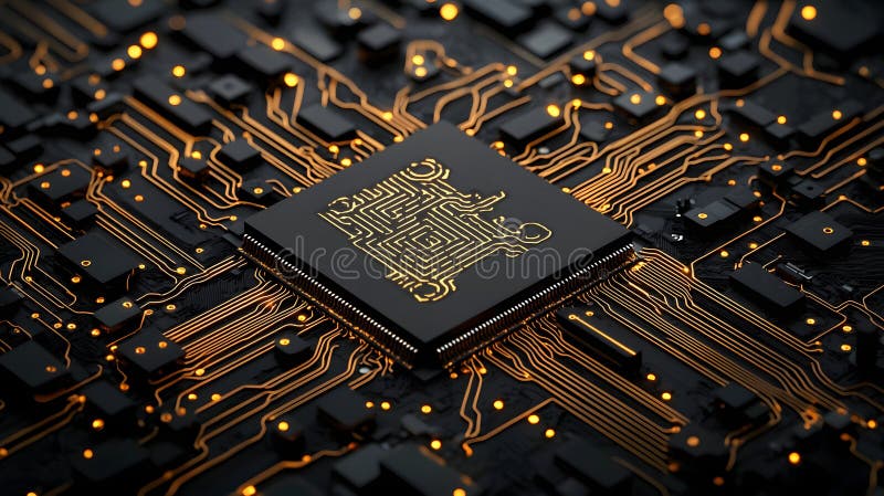Exploring the Intricacies of a Modern Circuit Board: A Glimpse into Technology\'s Core Elements stock illustration