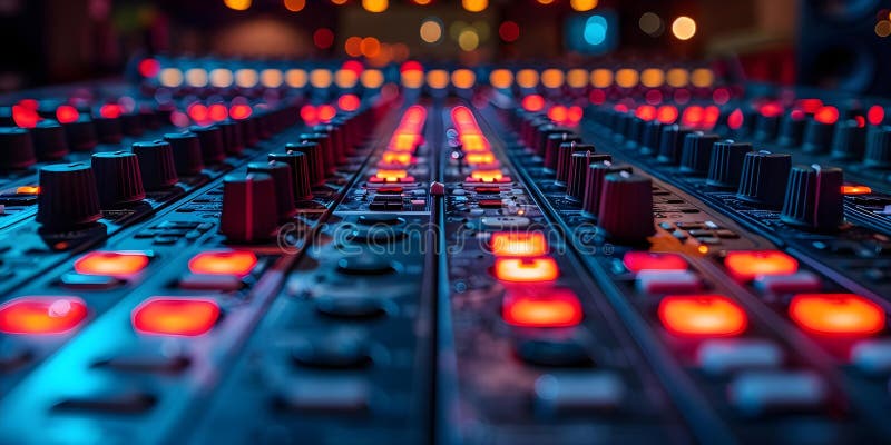Exploring the Intricacies of a Sound Mixer Control Panel. Concept Audio Equipment, Sound vector illustration