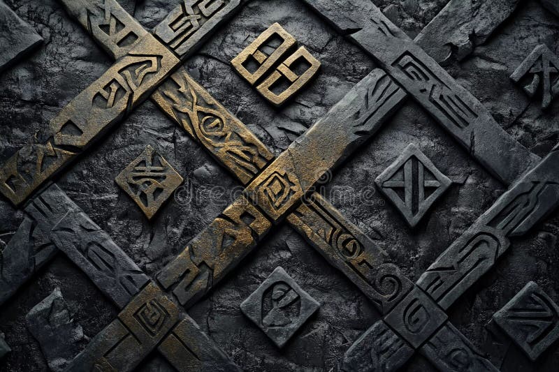 Exploring the Intricate Beauty of Scandinavian Runes in Monochrome Textures Generative AI royalty free illustration