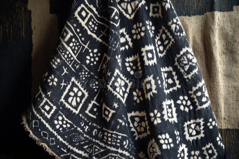 Exploring Intricate Patterns of Traditional Mali Cotton Textiles on Display. Generative AI vector illustration