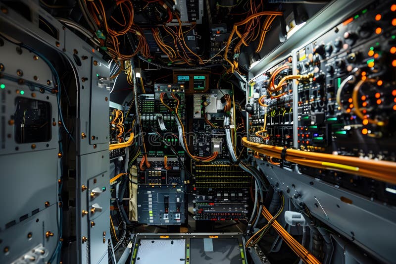 Exploring Intricate Technological Systems, A Close-Up View of Complex Wiring and Components, Revealing the Inner Wo vector illustration