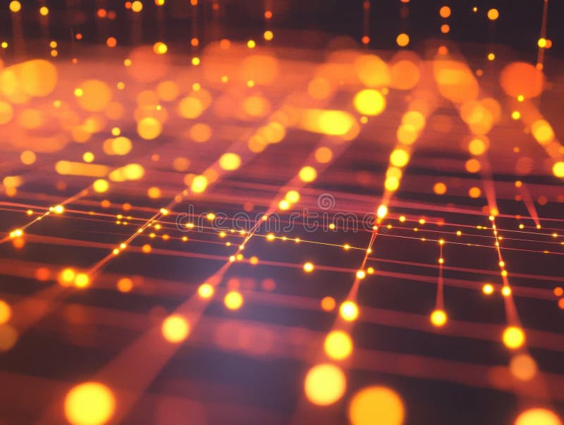 Exploring luminous grid, a network of vibrant lights stock illustration