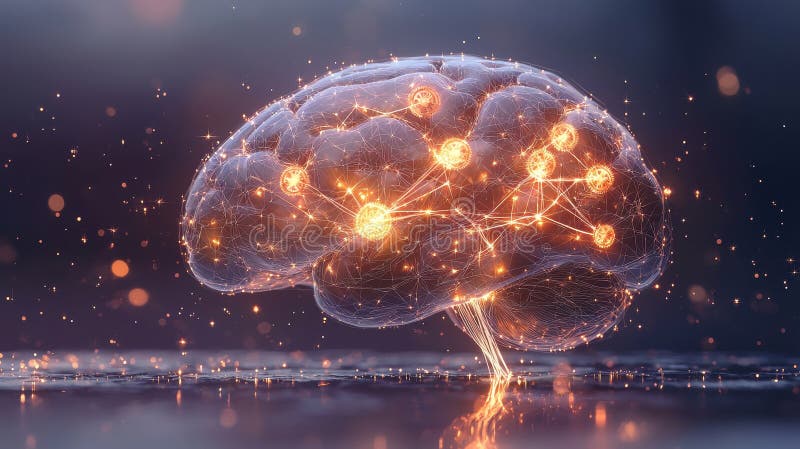 Exploring Medical Device Innovation Through the Lens of a Glowing Brain Model and Technology Advancements royalty free illustration