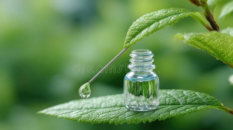 Exploring Medical Device Innovation Through a Raindrop on a Leaf: A Symbol of Precision Technology stock illustration
