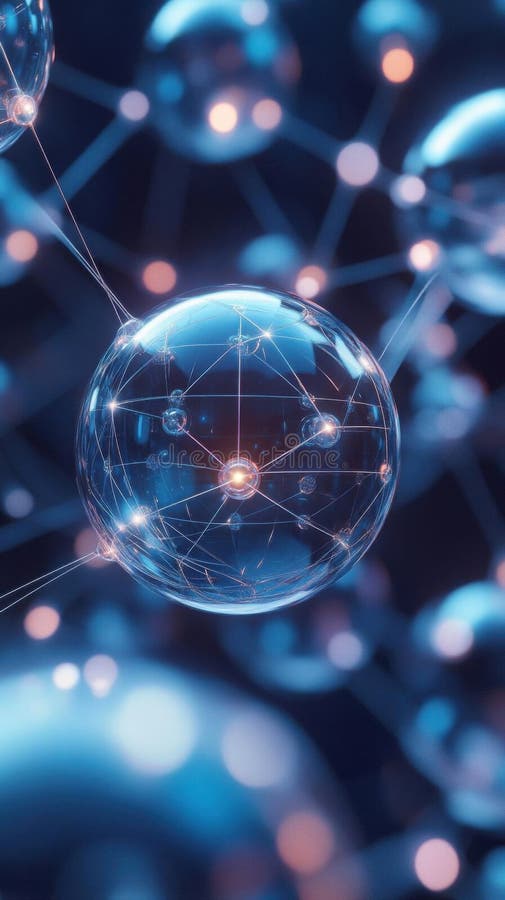 Exploring Networked Spheres, A Visual Journey into Connectivity and Interdependence. Abstract Art stock illustration
