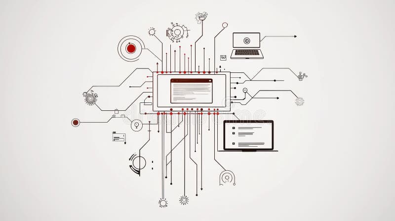 Exploring Optimized Technical Support and Customer Service Workflow Icons with Computer and Laptop Graphics stock illustration