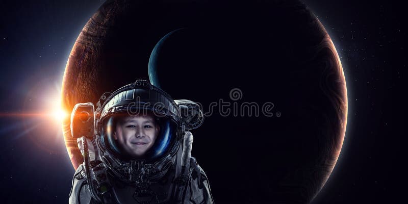 Exploring outer space. Mixed media stock image