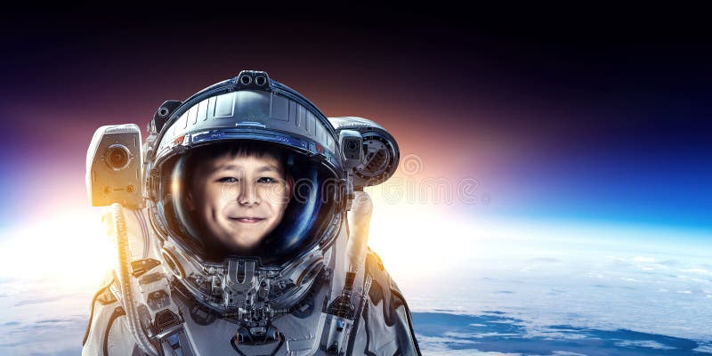 Exploring outer space. Mixed media stock photo