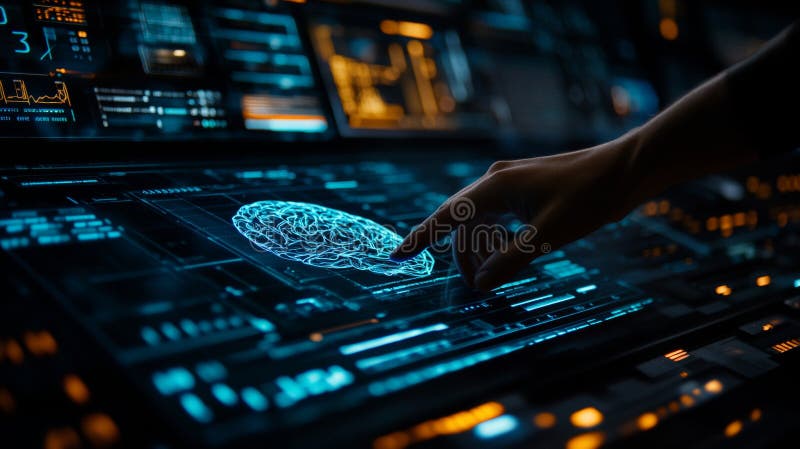 Exploring the Potential of AI. Digital Brain Interface for Innovation. Futuristic Technology. stock illustration