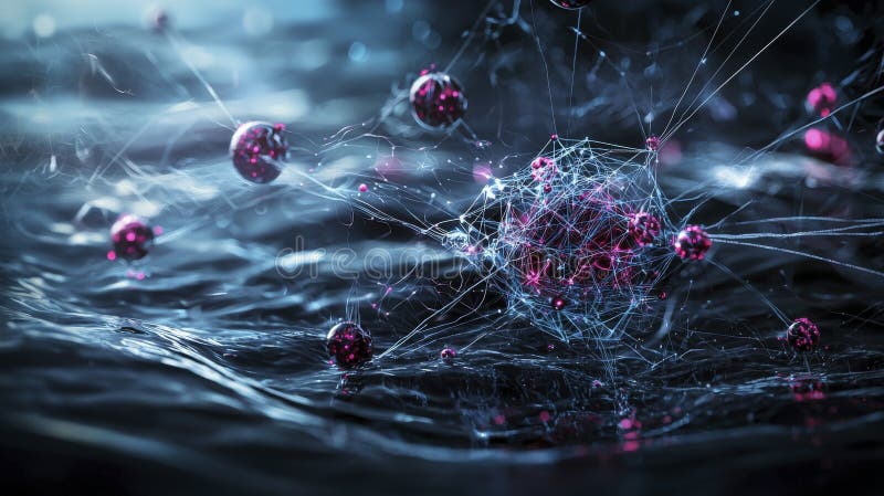Exploring quantum computing landscape with floating algorithms in a digital ocean technology abstract futuristic view stock illustration