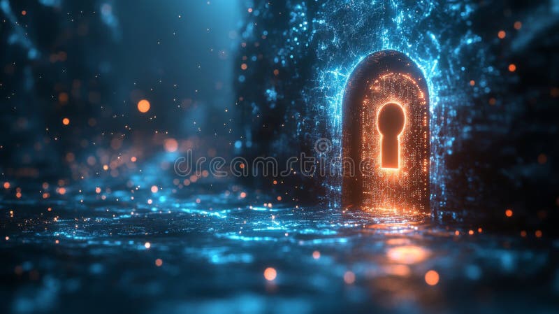 Exploring quantum encryption concepts including qubits, superposition, and secure communication against eavesdropping stock image