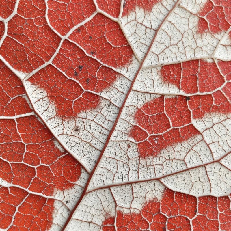 Exploring red and white leaf\'s intricate vein patterns stock illustration