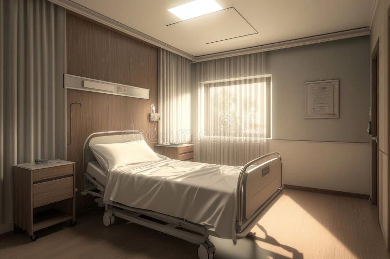 Exploring a serene hospital room design, calming aesthetics and functionality royalty free illustration