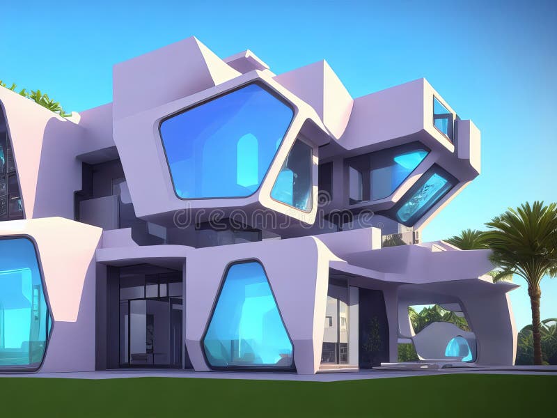 Exploring a Surreal Futuristic Villa S Playful Geometry. Stock