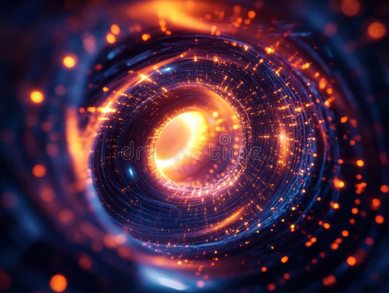 Exploring a swirling, luminous vortex of light and energy stock illustration