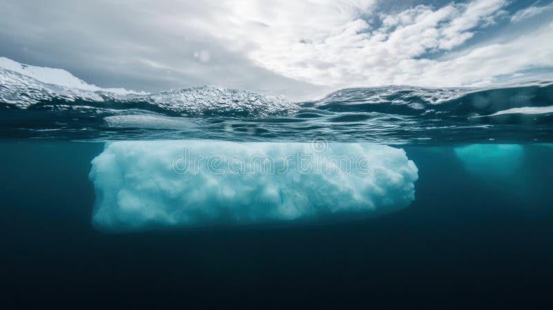 Exploring underwater iceberg, a captivating view of glacial formations stock illustration