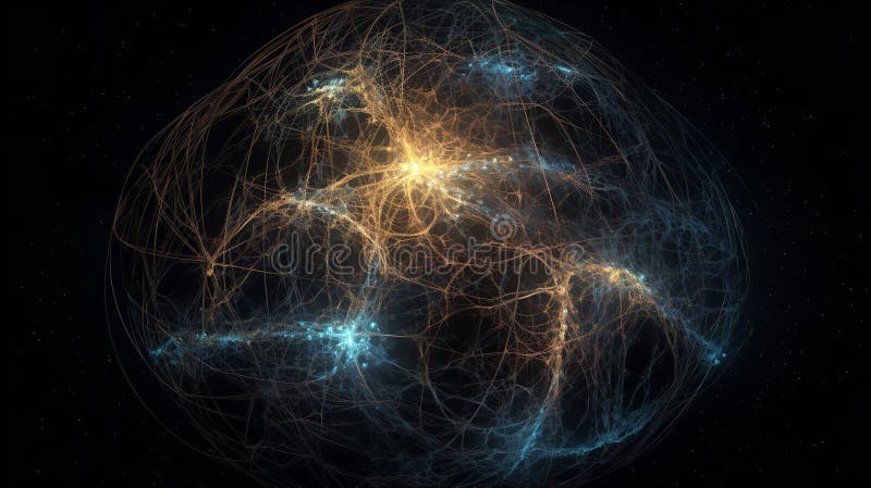 Exploring the Vast Expanse of Deep Learning. A large, intricate neural network glowing against a dark background, resembling a celestial body in space, symbolizing the vast, uncharted potential of deep learning