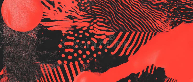 Exploring vibrant monochromatic ink patterns with striking red contrasts and diverse textures vector illustration