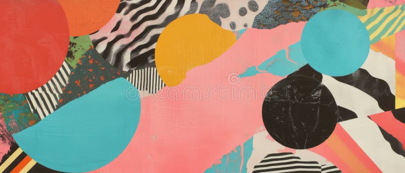 Exploring vibrant textures of overlapping shapes and contrasting colors in artistic design stock illustration