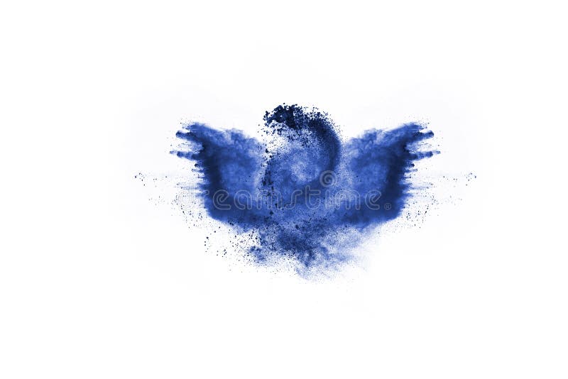 Explosi? n azul del polvo del color en el fondo blanco Nube coloreada El polvo colorido estalla Pinte Holi